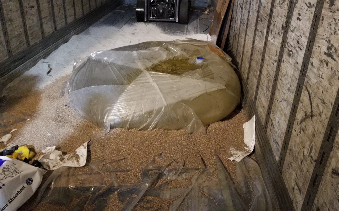 300 gallon bladder of rice sugar released in the back of a trailer